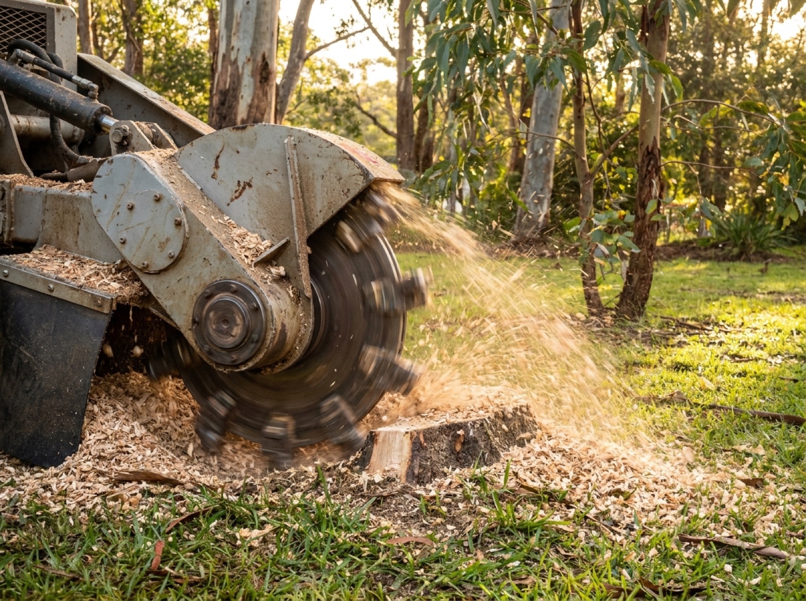 A stump grinder clearing an old tree stump